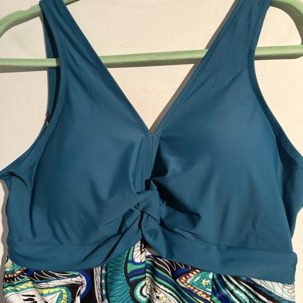 One Piece XXL Shaping Swimsuit Dress Boho Paisley Empire Waist Cruise Resort NWT